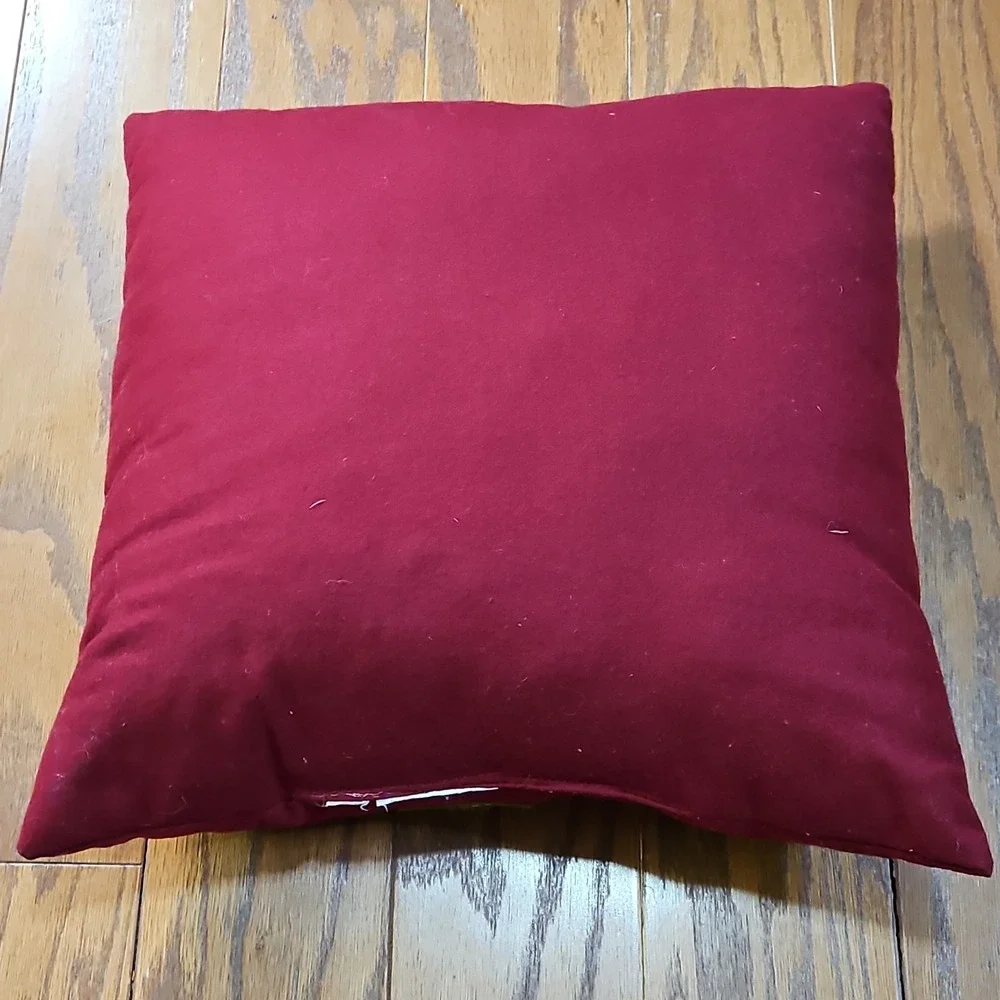 Vintage Christmas Pillow Red Green Tree Snowflakes Couch Square